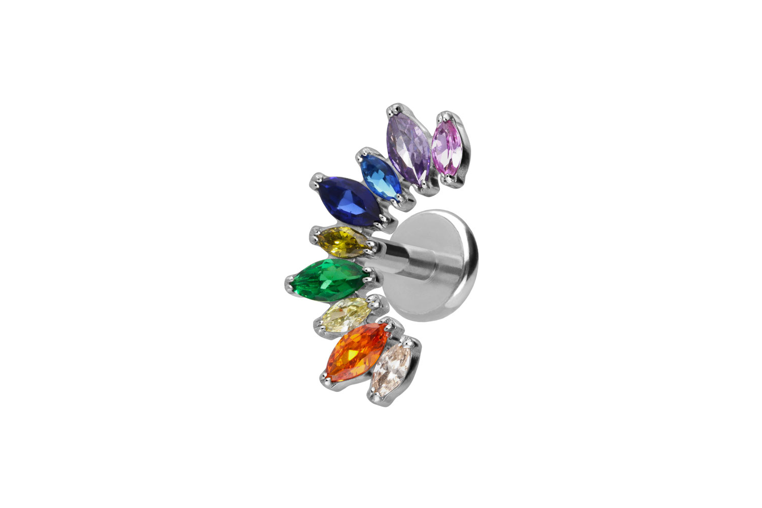 Titan Labret Piercing mit Push Fit BUNTER KRISTALLBOGEN